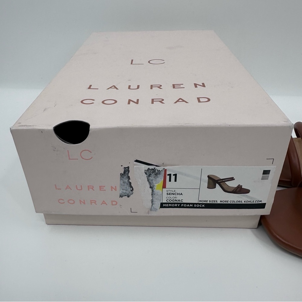 LC Lauren Conrad Sandals Women 11 NEW Brown Strappy Heel Slip On Open Toe - Picture 9 of 9